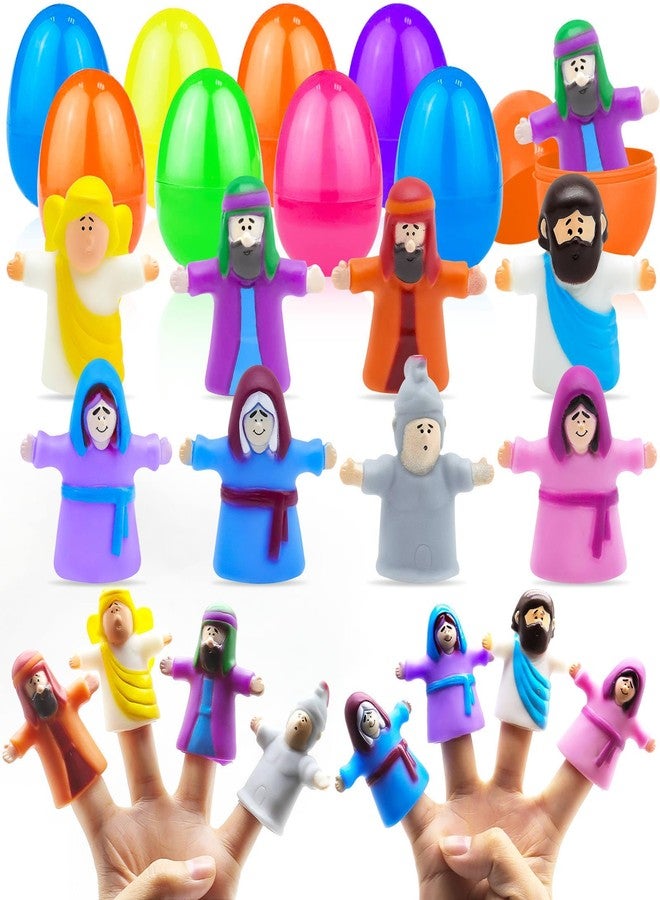 AMENON 8 Pack Easter Eggs Filled Religious Finger Puppets Little Jesus Figures Toy Basket Stuffers Essential, Nativity Bible Toys Christian Easter Gift for kids Boys Girls Resurrection Eggs Hunt Party Favors - Image 1